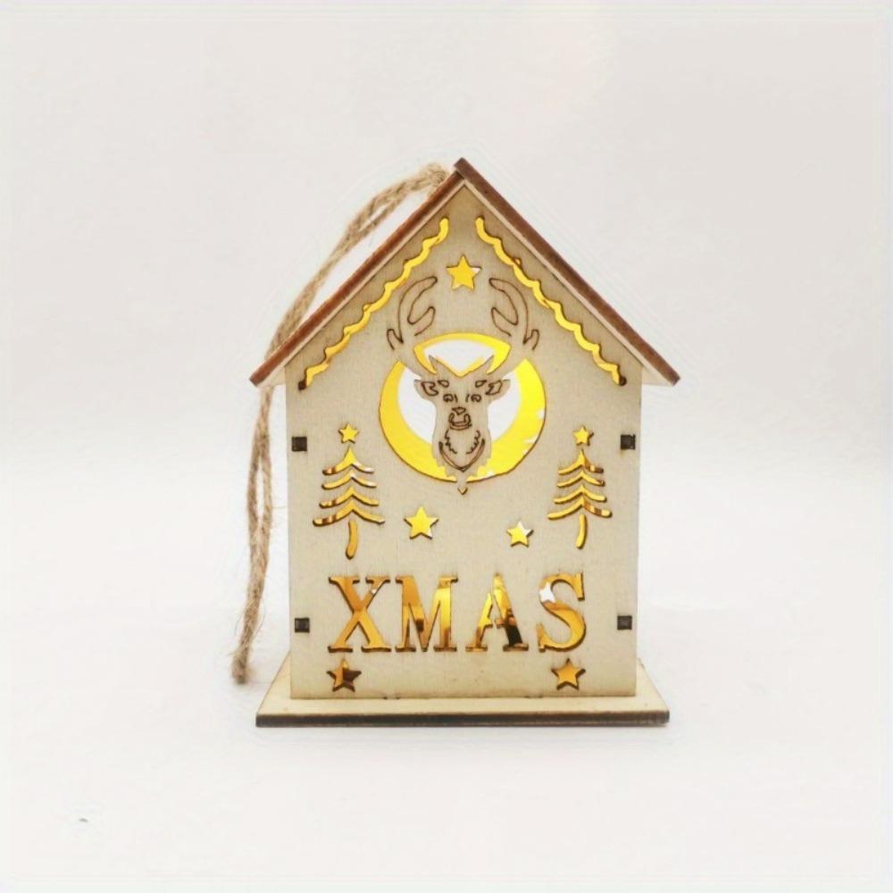 1PC Christmas Wooden Crafts Wooden Christmas Small House Cabin Lighting Ornaments Pendant Christmas Tree Decoration