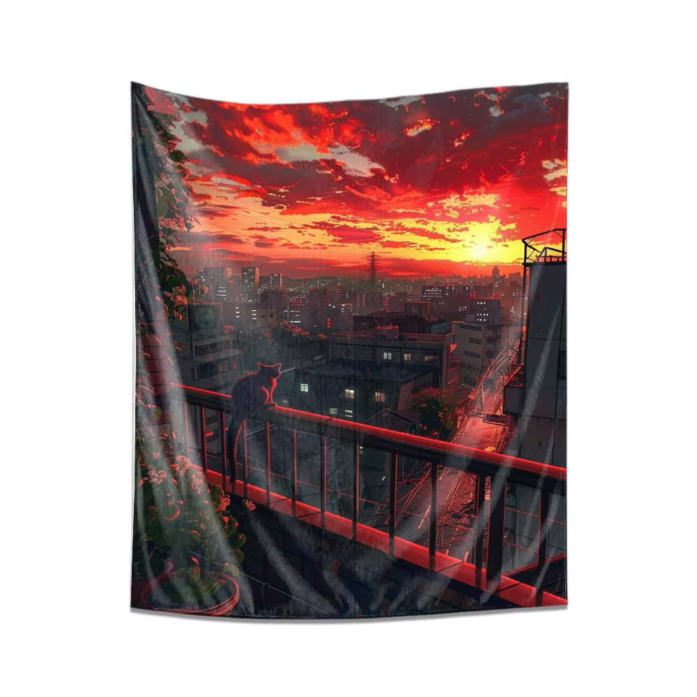 City Sunset Landscape Tapestry  Romantic Scenery Wall Hanging Decor 74x94cm(29x37in)