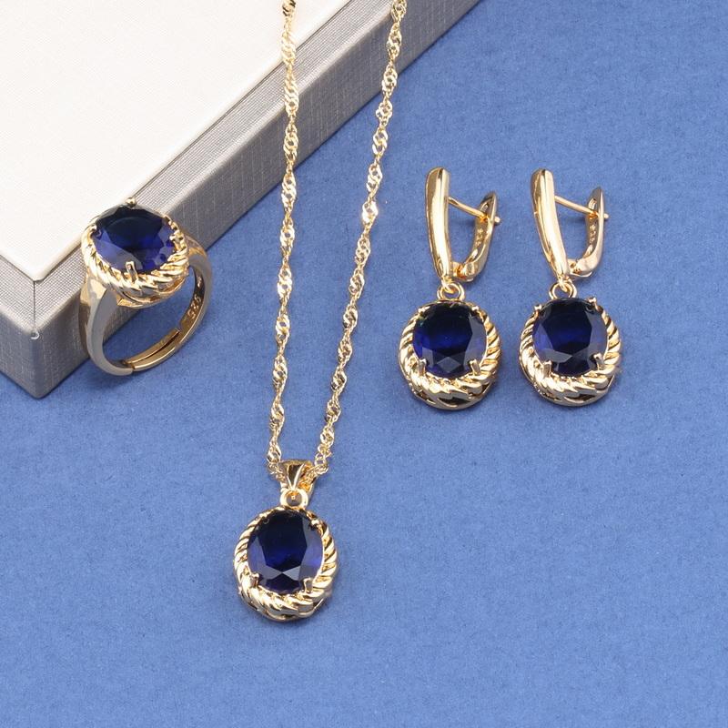 Romantic Wedding Fashion Women Accessories Necklace And Earrings Ring Colorful Zircon Sets  Gold Plated Jewelry For You Gift