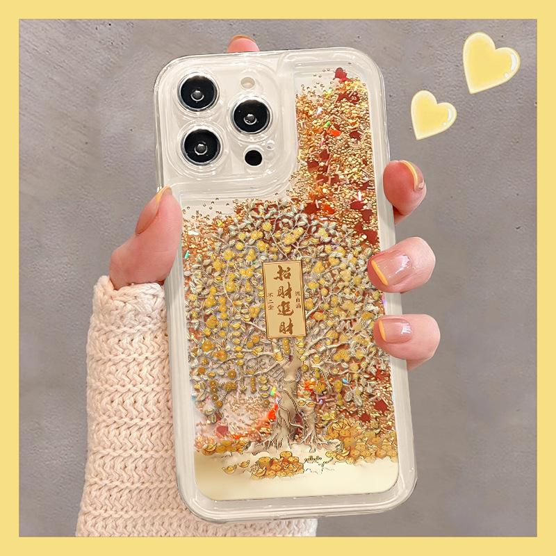 

Дерево Чжаоцай Подходит для Apple 16pro Прозрачный Чехол для Мобильного Телефона 15 Полностью Включающий Силиконовый 14 Золотой Песок 13 Противоударный 12 Национальный Тренд iPhone 16