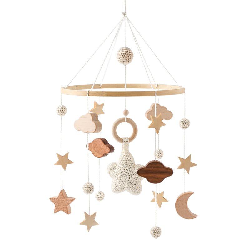

A58Z Baby Crib Wall Hanging, Wooden Wind Chime Ornament, Starry Sky Crib Mobile, Simple Baby Room Decoration
