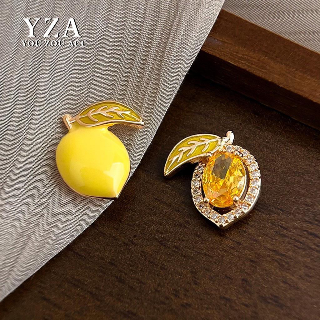 Enamel Drip Oil Lemon A & B Cubic Zirconia Stud Earrings – Sweet, Fresh & Versatile Silver Needle Jewelry