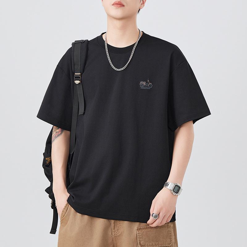 New Summer Short-sleeved T-shirt for Men Loose Round Neck Embroidered Five-point Sleeve T-shirt Versatile Short T-shirt