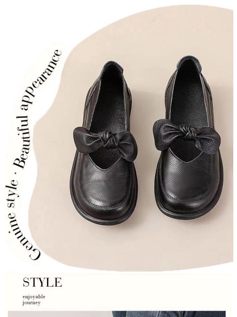 Spring 2025 Soft Leather Bow Mary Jane Shoes for Women