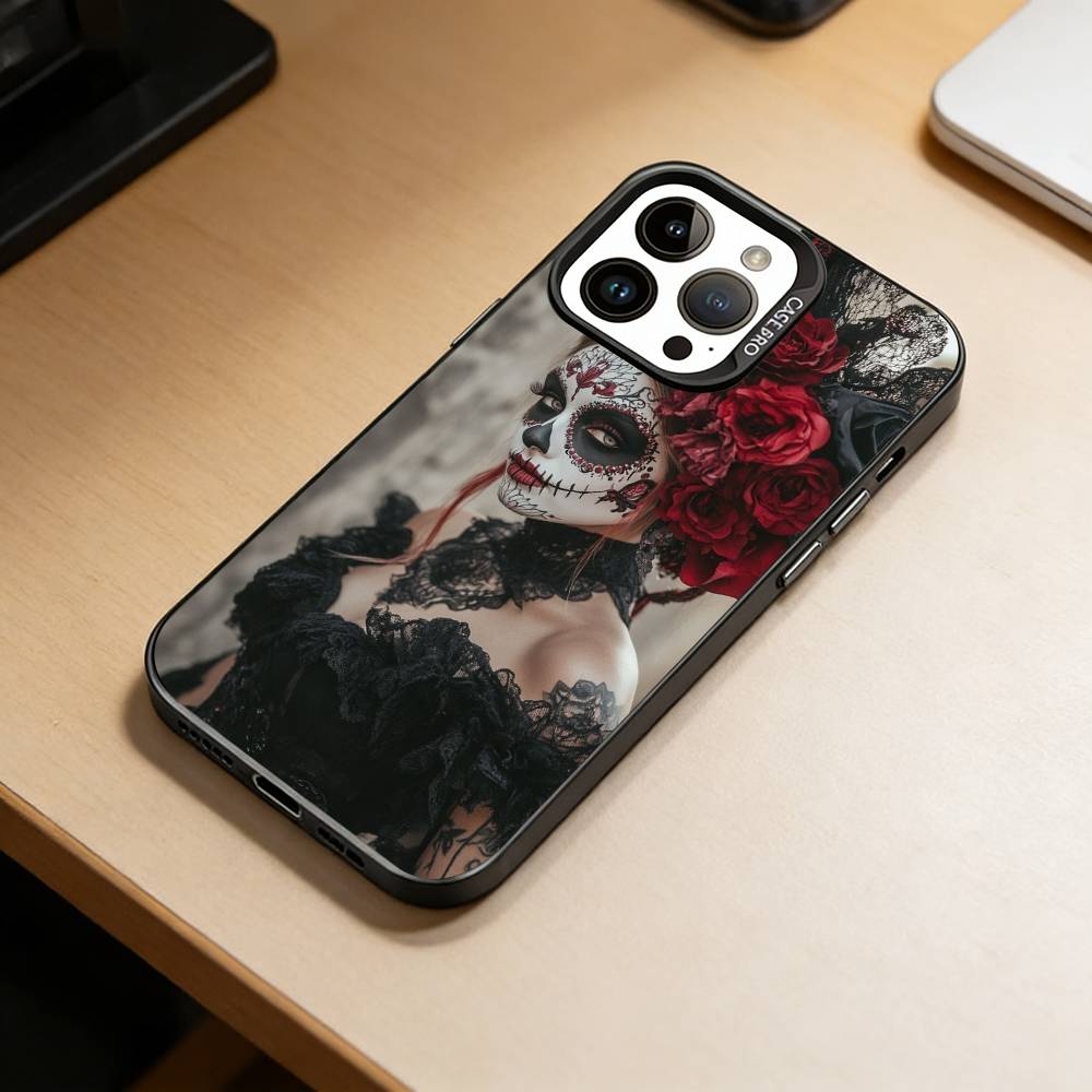 

Day of the Dead Skull Phone Case For iPhone 17,16,15,14,13,12,11 Plus,Pro Max,XS,Colorful Silver Black Cover iPhone15pro