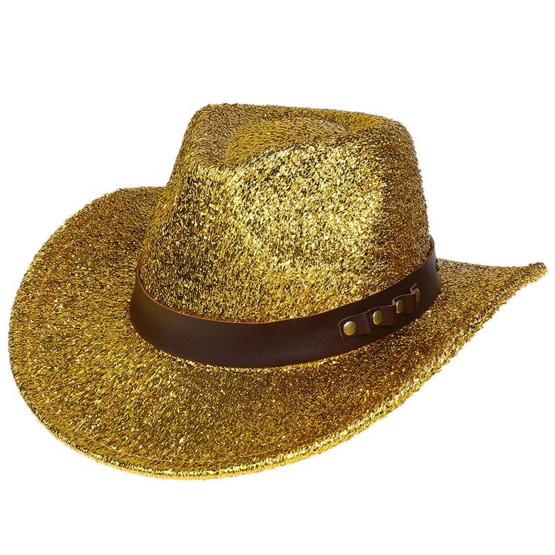 Glitzerndes Cowboyhut Unisex Westernstil Breiter Rand Fedora Hut für Party Festival Cosplay