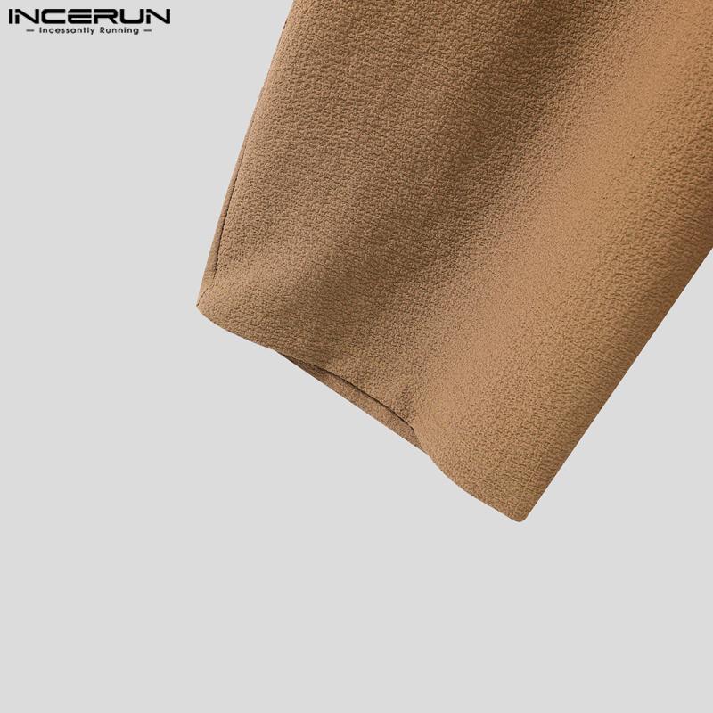 INCERUN Men Drawstring Elastic Waist Solid Texture Casual Long Straight Pants