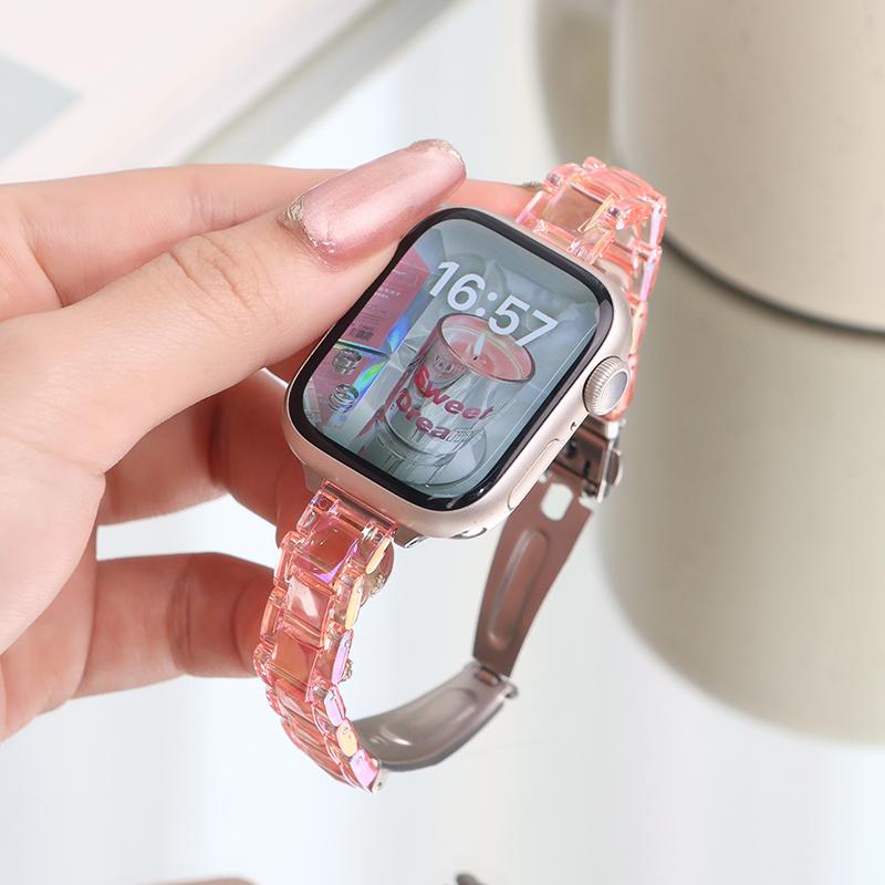 Laser Transparent Acrylic Strap for Apple Watch Band 42mm 46 41 38 45 44 49 40mm Women Bracelet for iWatch Series 10 9 8 7 6 5