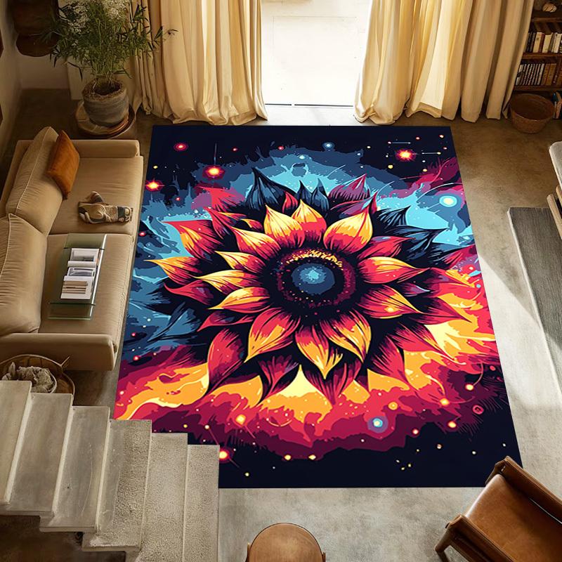 1pc Galactic Sunflower Themed Rug for Home Decor, Non-slip Office Carpet, Chair Mat, Outdoor Mat, Christmas and Halloween Gifts-0731001
