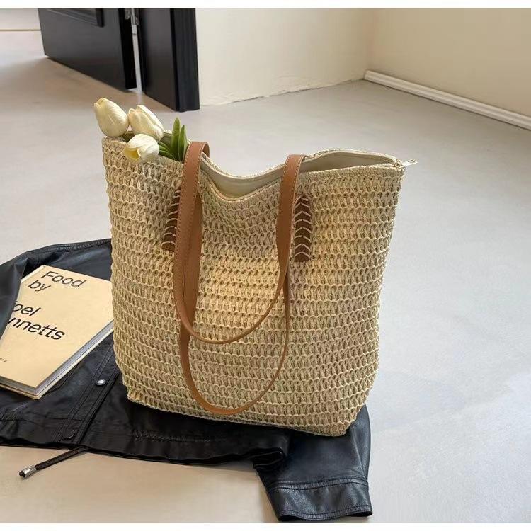 

Повседневная французская плетеная сумка-тоут Mori большой вместимости, летняя пляжная соломенная сумка на плечо/подмышку 40*16*33 бежевый