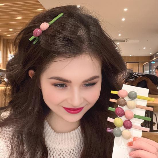 5Pcs Girl Hairpin Macaron Color Beads Decor Smooth Texture Non-Slip Hair Clip Side Bang Hair Pin Versatile Styling Tool Hair Accessories