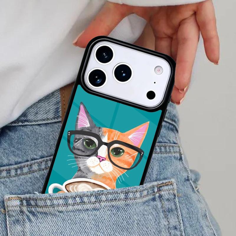 Cute Animal Cat Coffee Phone Case for iPhone 16e 15 14 13 12 17 Pro Max Plus Air 17pro Cover Coque