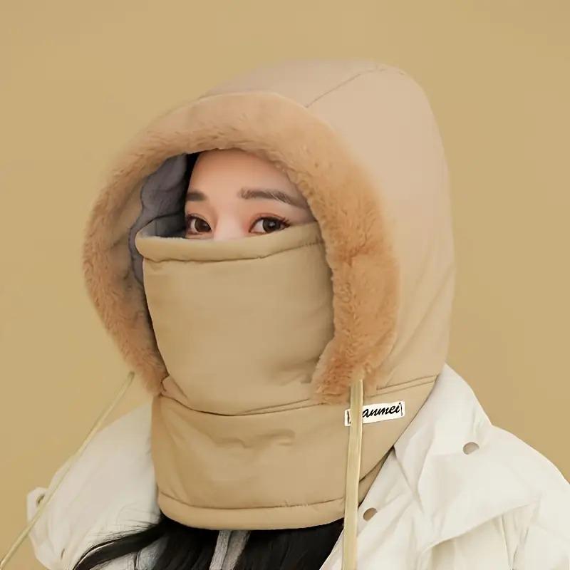 Winter Warm Fleece-Lined Polyester Hat Knit Fabric Cold-Proof Windproof Outdoor Riding Cap for Men and Women