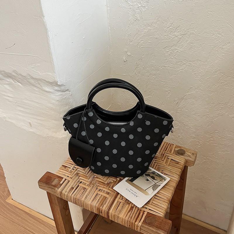 Stylish Polka Dot PU Shoulder Bag Women - Minimalist Urban Tote With Zip Interior Pocket