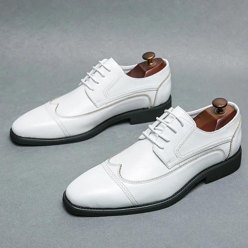 White Brogue Wedding Shoes Fashion Formal Dress Mens Business Leather Shoes Black Suit Office Oxford British Style Shoes For Men