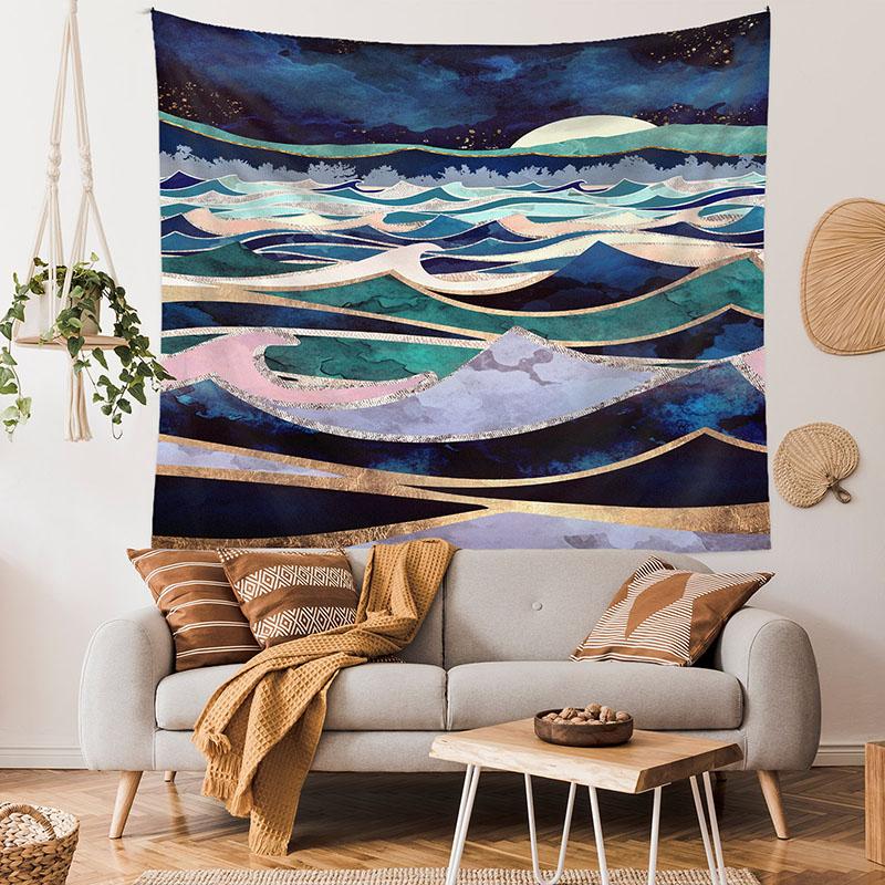 Nordic Mountain Sunset Printed Tapestry Natural Landscape Wall Hanging Cloth Beautiful Bedroom Background Decoration with Nails