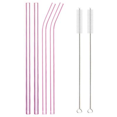 4pcs Green/Pink Reusable Glass Straws High Temperature Resistant Straight Tube Bend Tube Eco-friendly Milk Tea Juice Coffee Beverage Straws with