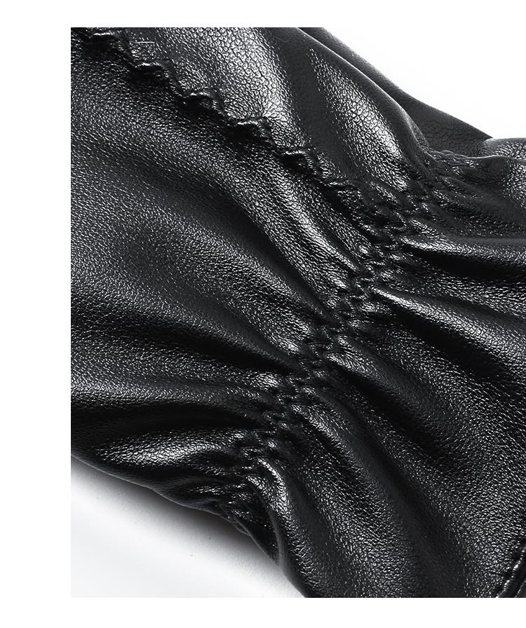 Hengyuanxiang Gloves for Women, Autumn and Winter, with Double Plush Lining for Warmth and High Elasticity Leather Wrist Gloves
