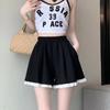Women Lace Patchwork Shorts Elastic Summer Female Loose Wide Leg Straight Short Pants Solid Color Lady Casual High Waist Bottoms