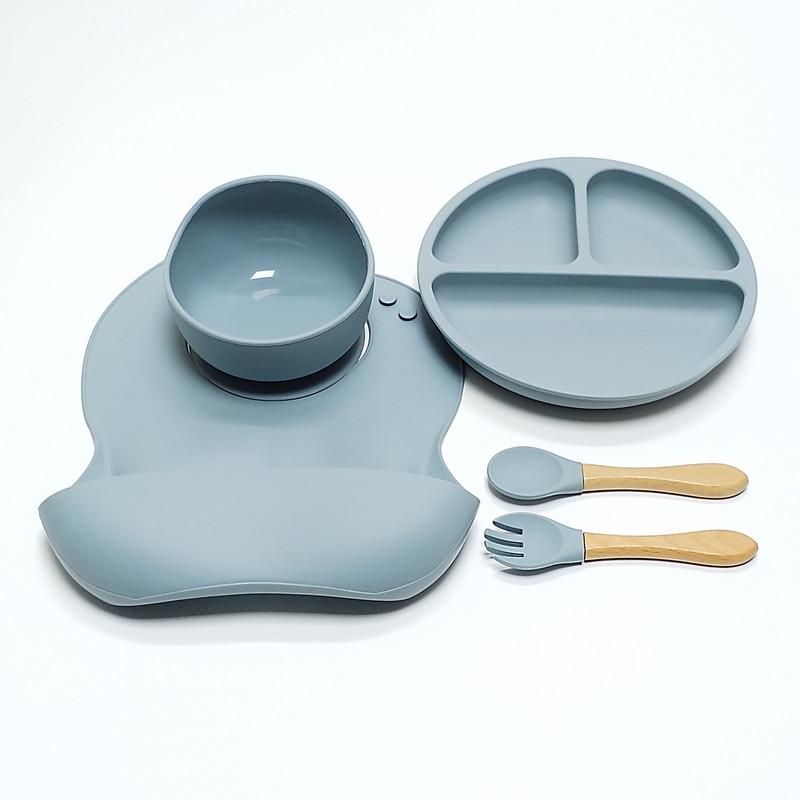 5pcs Children's Silicone Dinner Board Collection Sturdy Suction Anti-Fall Children's Eating Training Bowl Fork Spoon Feeding Tableware