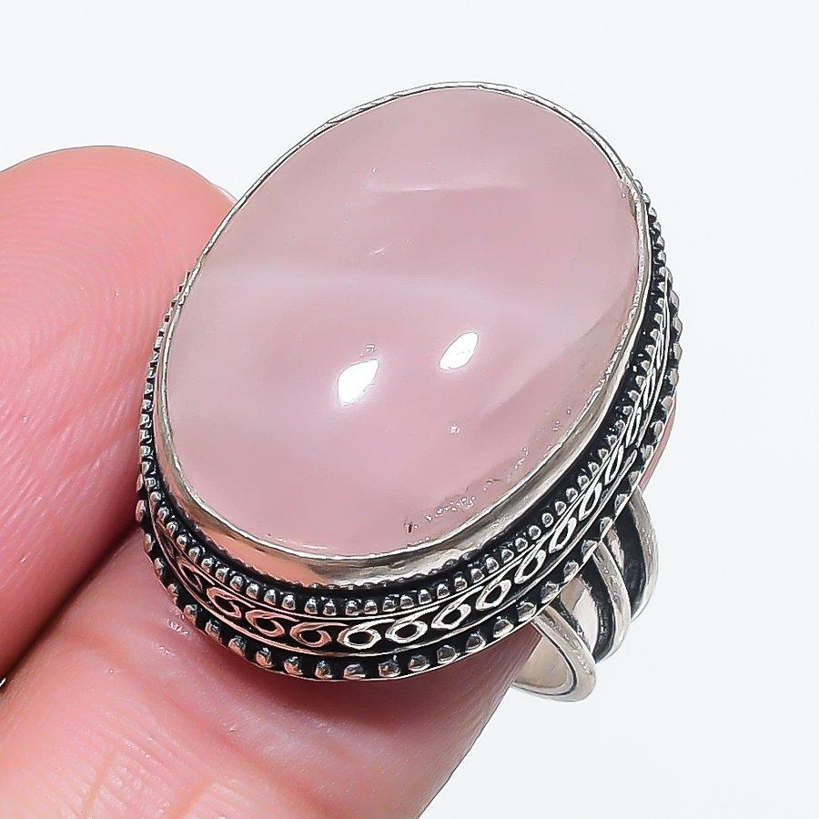 

Ювелирное кольцо из стерлингового серебра 925 пробы с розовым кварцем, размер 9