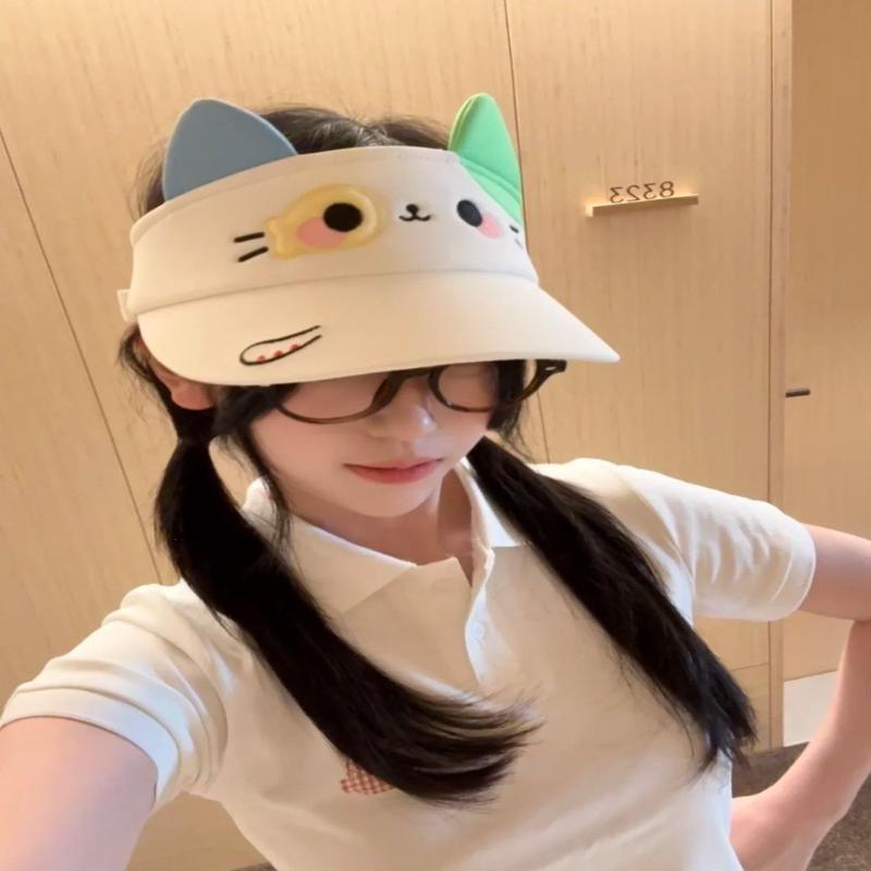 Cute Cartoon Cat Ear Sun Visor UV Blocking Breathable Soft Foldable Cap for Summer Fishing Camping Men Women
