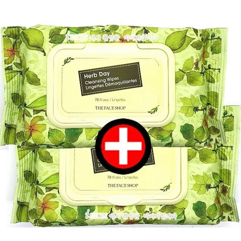 1+1 The Face Shop Herb Day Cleansing Tissues 70 Sheets