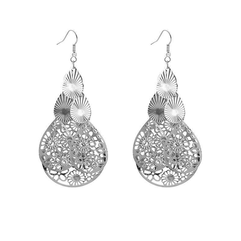 European and American Multi-Layer Hollow Metal Geometric Tassel Earrings