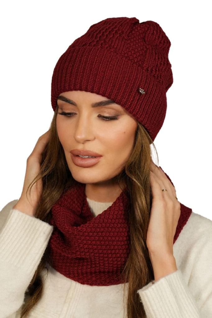 Sappho Women' Set Hat with Snood Color Burgundy