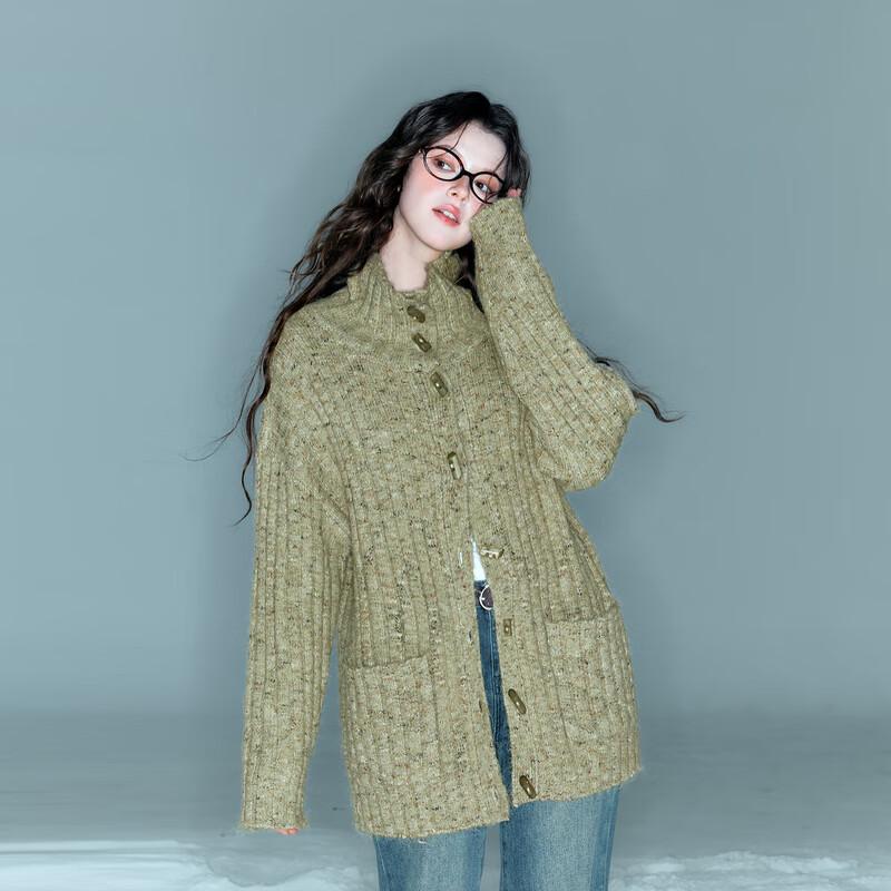 Sancai 2025 Winter Stand-up Collar Knitted Cardigan