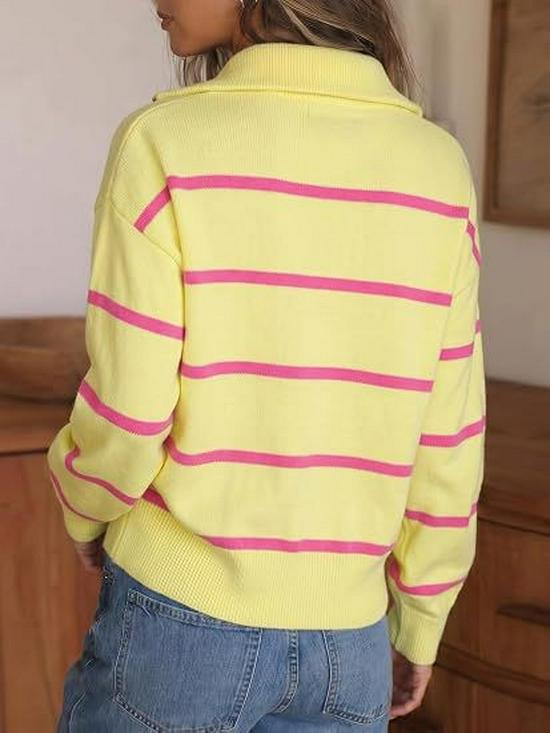 2026 Fall/Winter Women's Striped Zipper Sweater - Loose European and American Fashion Knit Pullover