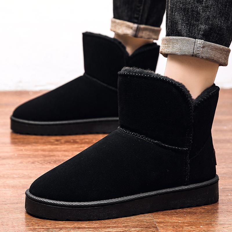 Brown Suede Men's Winter Boots Outdoor Warm Plush Snow Boots Men Fur Ankle Boots for Slip On Cotton Shoes Botas Masculino