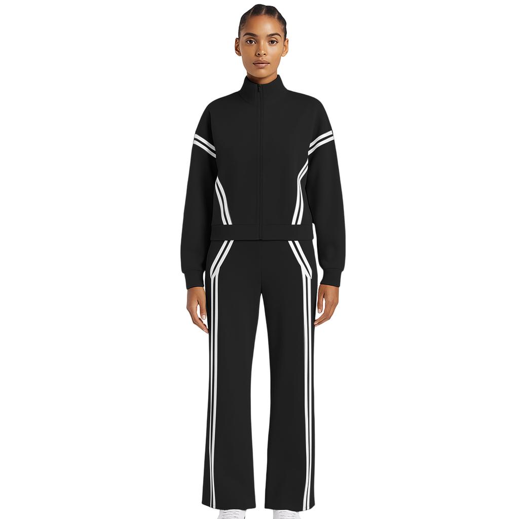 Women's Fashion Solid Color Long Sleeved Zipper Sweatshirt Jacket With Elastic Waist Pocket And Casual Sweatpants Two-piece Set