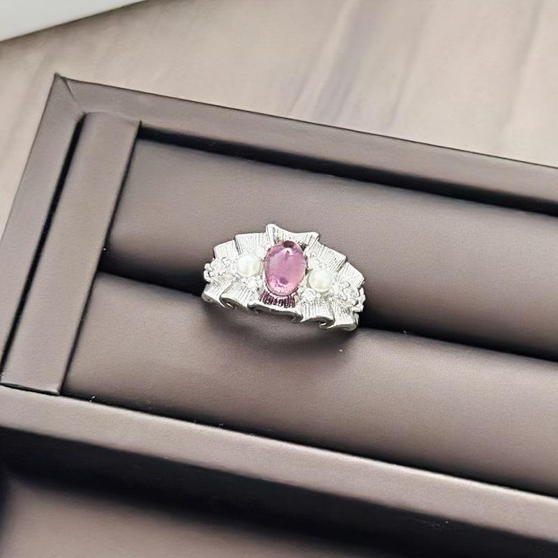 Purple Brilliant Egg Surface Skirt Brushed Bead Opening Ring Niche Light Luxury High Sense Exquisite French Ring Woman