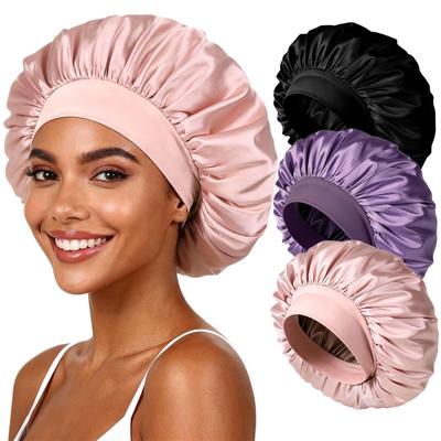Bonnet en Satin Bonnet en Soie Pour Dormir, Bonnets de Nuit Pour Femmes Grande Large Bande Douce Casquette de Nuit Pour Cheveux Bouclés Tresses