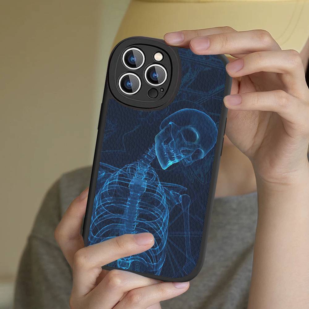 

Radiological Human Organs Skeleton Phone Case For IPhone 16 15 14 13 12 11 Pro Max Plus Soft Leather Cover iPhone 16 plus