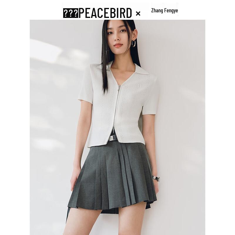 Women's Slim Fit V-Neck Knit Short Sleeve Top with Double Zipper