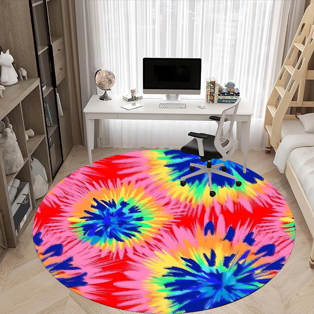 1pc Tie-Dye Pattern Office Round Area Rug, Indoor Mat Suitable ForOffice, Under Office Chairs Bedroom Living Room Home Decor, Room Deco 035