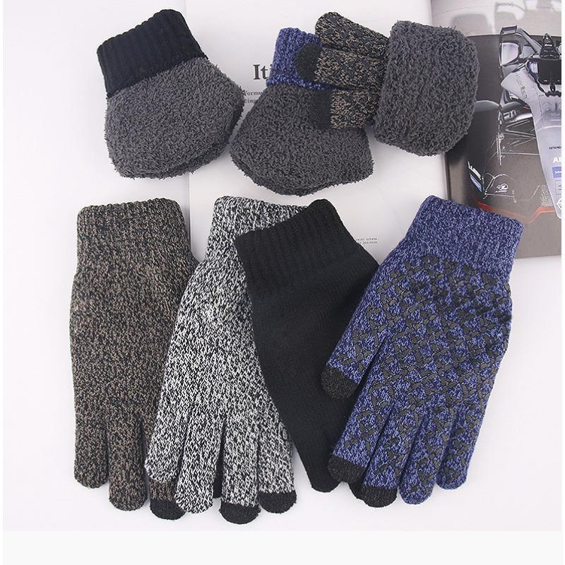 Adult Touch Screen Gloves for Men In Autumn and Winter Cold Protection and Warmth Thickened Wool Knitted Gloves Touch Control