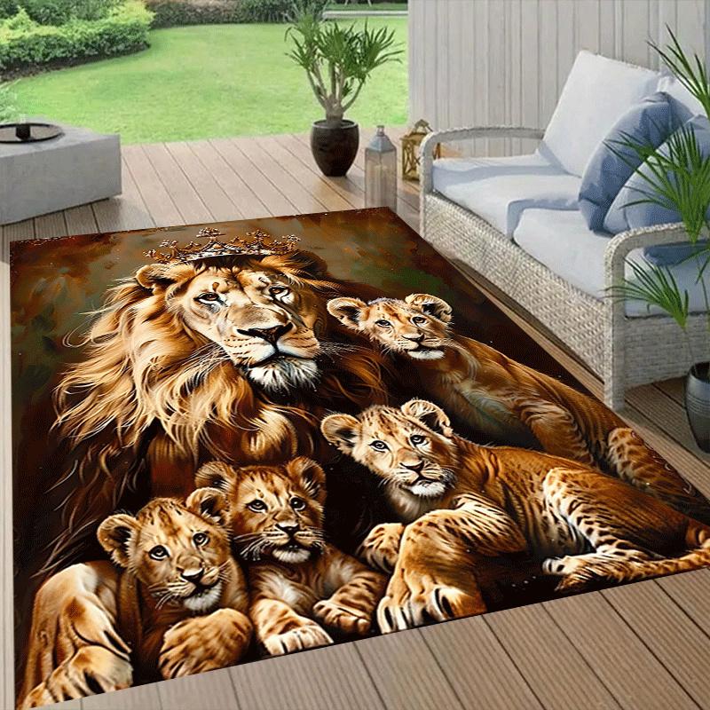 1pc Happy lion family Print, Design Area Rug - Soft, Anti-Slip, and Durable Gaming Room Decor for Bedroom, Living Room