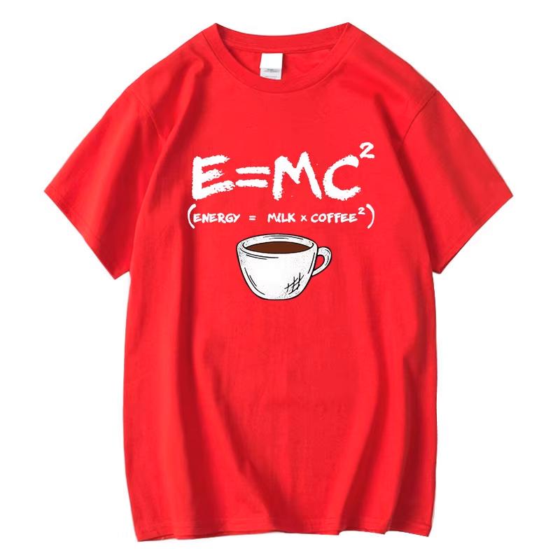 Men's T-shirt 100% cotton casual fun energy=milk+coffee print loose round neck summer short sleeved T-shirt