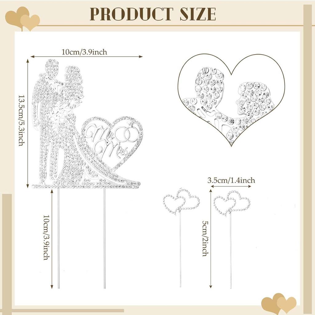 Silver Rhinestone Metal Love Wedding Cake Topper Mr and Mrs Cake Topper  Anniversary Cake Topper Heart Cake Topper for Wedding