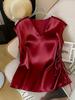 Women's V-Neck Satin T-Shirt - Summer 2026 Slim Fit, Plain Color, Short-Sleeved, Stylish Top