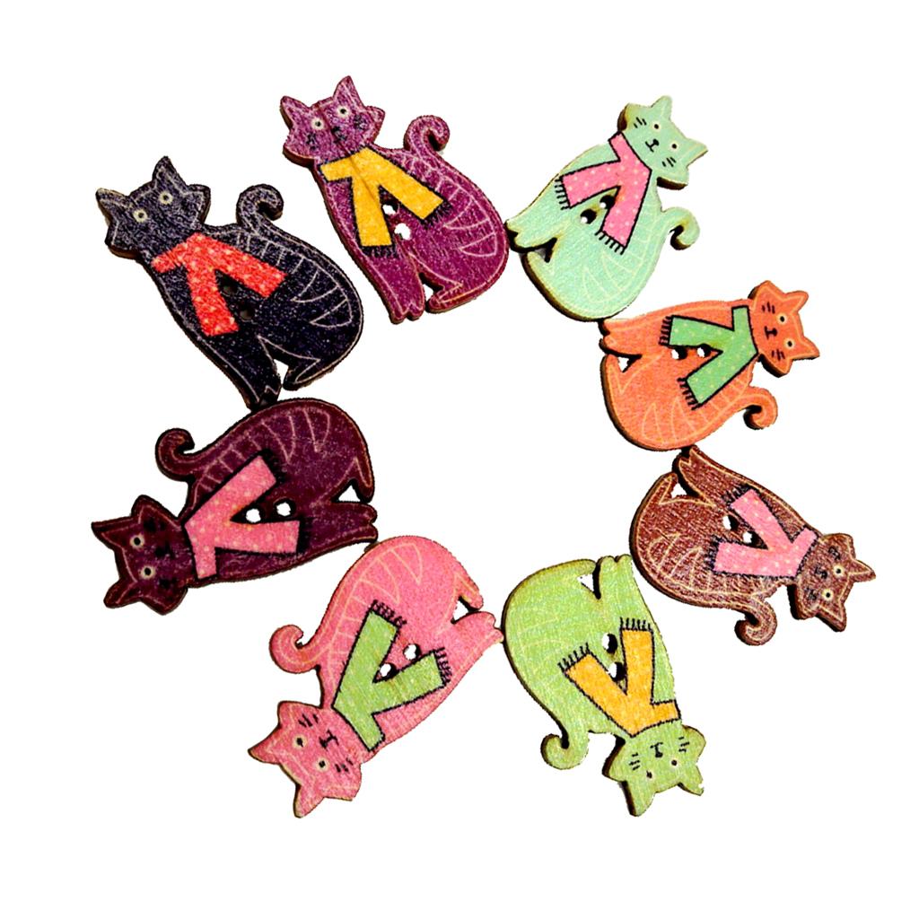 100x Handmade 2 Holes Cat Shape Sewing Making DIY