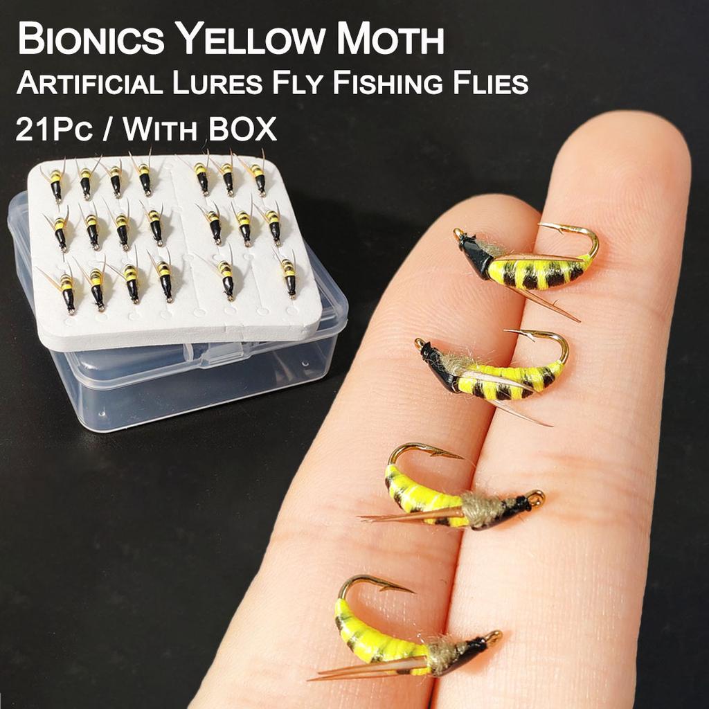 21Pcs-with Flies Box Fly Fishing Flies Artificial Wet Flies Bait for Fishing Trout/Perch Fishing Lure Artificial Nymph Bait Fishing Bait Hook Size #10