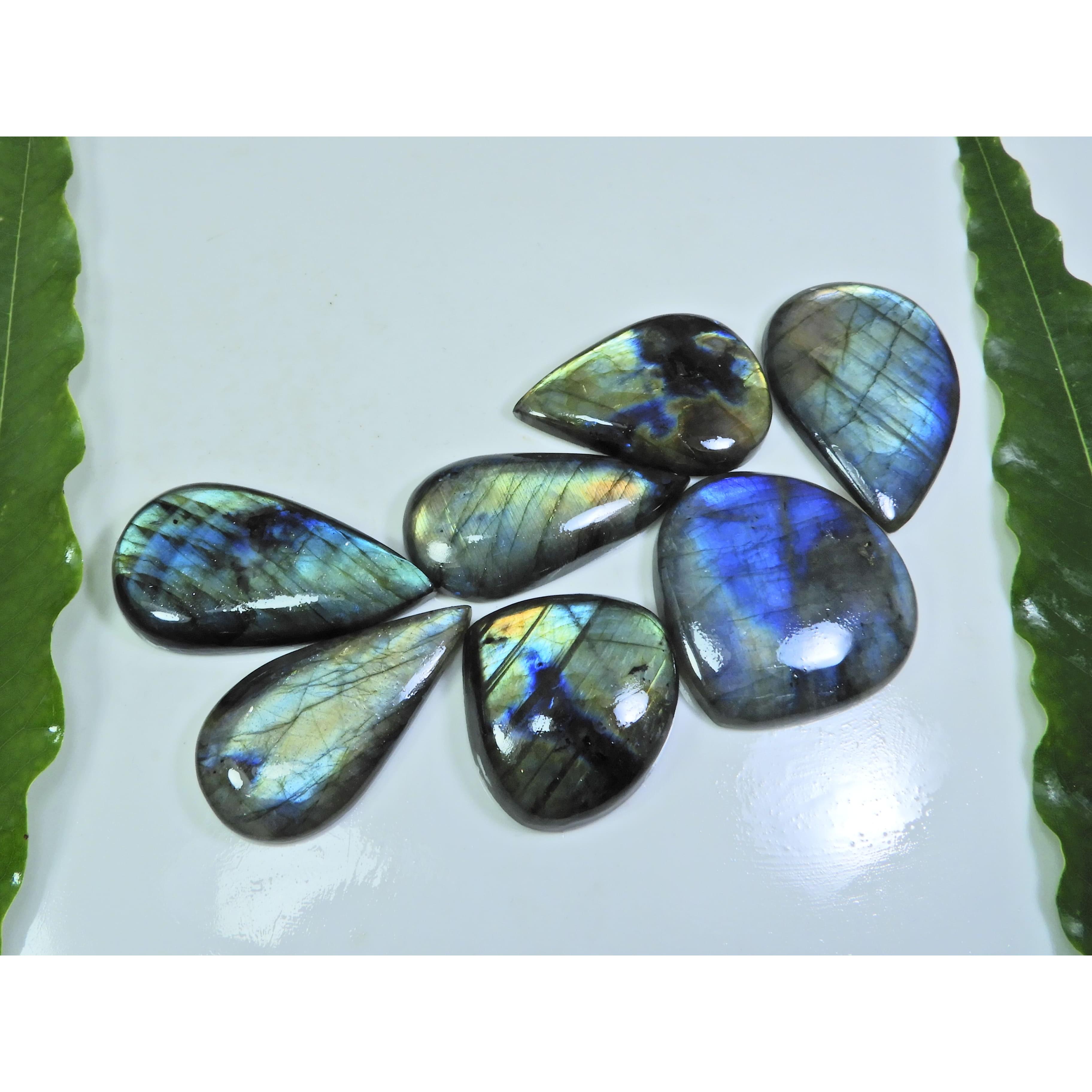 

30X34-25X47MM Natural Multi Labradorite Pear Cabochon Loose Gemstone 7PcsLot LL-940