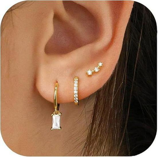 Boucles d'oreilles à clous en zircon - Ensemble tendance multi-piercing pour femmes