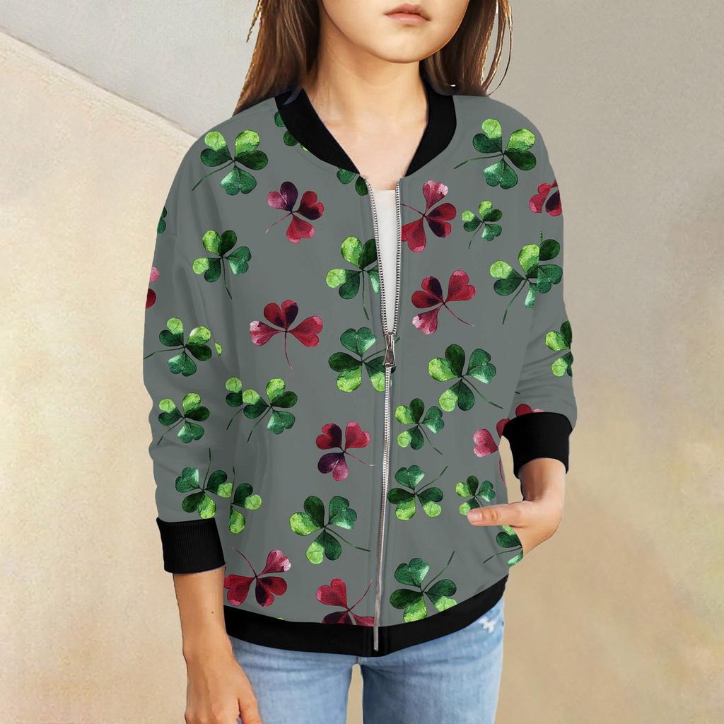 Dívčí bundy na zip Dětské podzimní mikiny s dlouhým rukávem Svrchní oděvy s kapsami St. Den svatého Patrika 5-15 let