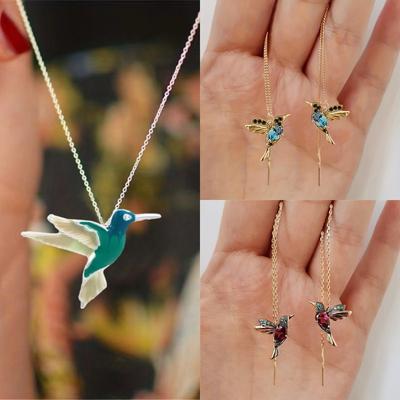 Elegant Colorful Stone Hummingbird Tassel Threader Earrings Delicate Long Chain Decorative Ear Jewelry for Women Gift Use