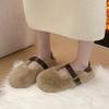 Enfärgade fluffiga skor dam ytterkläder 2025 höst och vinter nya sammet en-ords rem Mary Jane mjuk-sula platta bomullsskor